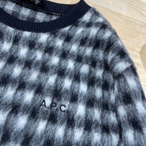 A.P.C. NWT Heidi Crewneck Embroidered Checked Brushed-Fleece Sweatshirt Size M - Picture 7 of 11